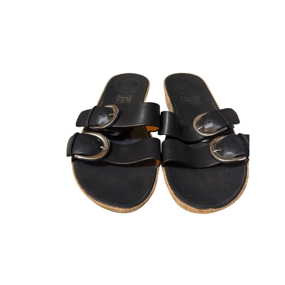 FitFlop Womens Black Leather Cork Wedge Sandals Size 9 - Picture 2 of 9
